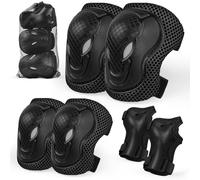 Ginocchiere e gomitiere per bambini, set di protezioni 6 in 1, regolabili, per bambini, con borsa a rete, per skateboard, pattinaggio, ciclismo e multi-sport all'aperto (nero, M)