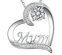 GinoMay Collana Con Diamanti Simulati per Mamma Mamma Collana Regali di Compleanno Aprile Mamma Amore Collana con Ciondolo Cuore Argento 925