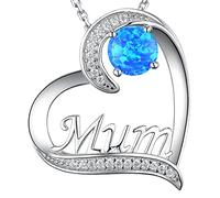 GinoMay Opale blu Gioielli per Sua Mamma Collana Regali di Compleanno Ottobre Mamma Moglie Amore Cuore Collana Pendente Argento 925