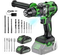 Ginour Avvitatore a Batteria 21V, 90Nm Brushless Trapano a Percussione | 2x2.0Ah 10C Li compatibile con Makita 18V, 22 Accessori, 20+3 Coppie, 2 Velocità, Trapani Avvitatori 13mm metallo Mandrino