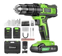Ginour Cordless Screwdriver, 18 V, 45 Nm Max with LED, 20 + 3 Torque Settings, Impact Drill, Kit accessori da 65 pezzi con custodia, 2 ingranaggi, 2 batterie da 2,0 Ah, con funzione martello