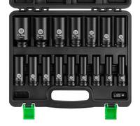 Ginour Set Chiavi a Bussola a Impatto 1/2" Cr-Mo, 17 Pezzi 10-32mm Profonde per Avvitatore a Impulsi, 6 Punti per Meccanica Auto, Kit Professionale con Valigetta e Prolunghe