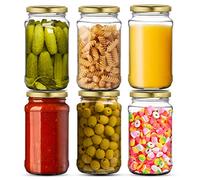ginoya brothers Esagon Glass Jars & Containers with Airtight Golden Lid for Kitchen Storage - 400 ML - 6 pezzi