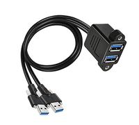 GINTOOYUN Cavo doppio USB 3.0 con vite di montaggio a pannello, chiusura a doppia vite, 2 porte USB 3.0 maschio a femmina (0,5 m)