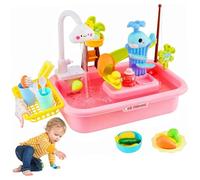 Gioca al lavandino con il lavandino giocattolo in plastica per acqua corrente con pista e gioco di pesca, set di giocattoli da gioco finti riutilizzabili, mini giocattoli da cucina per ragazzi