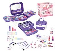 Gioca al trucco, kit trucco per bambini - Gioco di vestire la principessa lavabile,Set di trucchi per giocare con i bambini con specchi per il compleanno di Natale, set di trucchi giocattolo per bambi