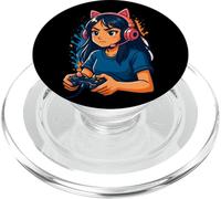 Giocatore della ragazza dell'orecchio di gatto che gioca ai videogiochi, ama il PopSockets PopGrip per MagSafe