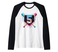 Giocatore di Baseball 5 Anni Ice Cream Drip 5 ° Compleanno Maglia con Maniche Raglan