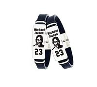 Giocatore di Basket Stella ispiratore Personale Logo Regolabile Braccialetti in Acciaio Inox Equilibrio di Potenza Sport Braccialetto in Silicone 2 Pezzi (MJ23)