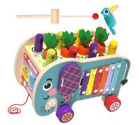 Giocattoli 8 in 1 Cubo in Legno - Orologio Labirinto di Animali, Giocattolo di apprendimento a Tirare la Carota,Migliora le abilità motorie sottili, motivo elefante, Trailer di attività 8 in