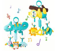 Giocattoli appesi morbidi a sonagli a tema cartone animato per bambini 0-6 mesi, animali sensoriali carini con effetto grinza, squittio e dentizione, ciondolo carillon per neonati, regalo per festa di