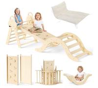 Giocattoli da arrampicata 7 in 1 per bambini,scale da arrampicata in legno,struttura da arrampicata pieghevole con scivolo,set da gioco da interno Montessori per bambini da1 a 3 anni (colore naturale)