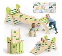 Giocattoli da arrampicata 7 in 1 per bambini,scale da arrampicata in legno,struttura da arrampicata pieghevole con scivolo,set da gioco da interno Montessori per bambini da1 a 3 anni (verde)