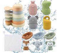 Giocattoli da Bagno Bambini, Giochi Bagnetto, Giocattoli Animali in Silicone con Barchette da Bagno Impilabili e Cucchiaio, Giochi Acqua Giocattolo Che Nuota Giochi Vasca da Bagno Bambini 1 2 3 4 Anni