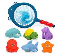 Giocattoli da Bagno Galleggianti, 7 pezzi Giochi per Bagnetto con Animale da Oceano, Giocattoli da Piscina per Vasca da Bagno, Gioco Educativi a Rete per Pesci per Bambini Bambino Ragazze