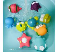 Giocattoli da bagno Galleggianti da bagno pesce (9PCS)con animale marino, morbido pesce stella marina polpo tartaruga giocattoli per 1-4 bambini