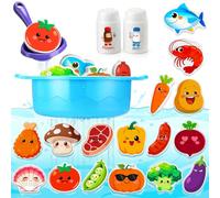 Giocattoli da bagno per bambini 1 2 3 4 5 anni,giochi acqua,giochi piscina | giochi bagnetto giochi mare giochi spiaggia,giocattoli galleggianti a forma di cibo in schiuma e pentole da cucina,20 pezzi
