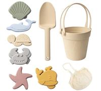 Giocattoli da Spiaggia in Silicone, Giochi di Sabbia per Bambini, 8 Pezzi Spiaggia Sicura in Silicone con Pala, Secchio e Stampi per la Sabbia, Scatola Impermeabile per Viaggi Estivi all'Aperto Beige