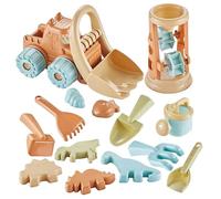 giocattoli da spiaggia per bambini|Giocattoli con scatola di sabbia, set di sabbia da 19 pezzi - Giocattolo da spiaggia per bambini di 1-3 anni con carrello, clessidra, stampi e pale, colore cammello