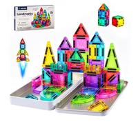 Giocattoli da viaggio a blocchi magnetici, 42 pezzi con scatola metallica portatile, blocchi magnetici per bambini, per giocare in auto e in aereo, giochi viaggio creativi STEM, dai 3 agli 8 anni