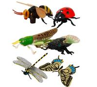 Giocattoli di insetti per bambini, 6 pezzi assortiti di insetti finti realistici in plastica, tra cui farfalla, libellula, coccinella e altri giocattoli educativi per l'apprendimento dei bambini.