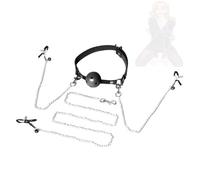Giocattoli erotici Palla bavaglio in pelle PU + Spilla a catena in metallo per sesso orale Palla bavaglio divisa con clip in metallo Breathing Gag (nero)