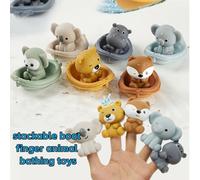 Giocattoli galleggianti da bagno impilabili per bambini, set di giocattoli da dito per il bagno da neonato 6 barche + 6 animali,6 barche-borsa,3 barche + 3 animali (elefante + scimmia + volpe) - borsa