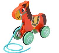 Giocattoli in legno per bambini, simpatico giocattolo a forma di cavallo con campanello, giocattoli in legno bidirezionali per bambini piccoli con ruota antiscivolo, per lo sviluppo di