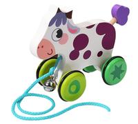 Giocattoli in legno per bambini, simpatico giocattolo a forma di mucca con campanellino, giocattoli in legno bidirezionali per bambini piccoli con ruota antiscivolo, per lo sviluppo di