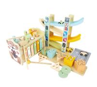 Giocattoli Montessori in Legno per Bambini 1-3 Anni, Gioco da Martellare con Xilofono & Pesca, Pista per Macchinine, Blocchi Impilabili & Forme, Set Educativo 3-in-1 Attività per 1+ Anno (Naturale)