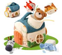 Giocattoli per Bambini 4 6 12 18 Mesi, Giocattolo Montessori Casa Fattoria Sensoriale con 5 Animali, Giocattolo Motorio, Sonagli, Giochi Educativi con Effetti Fruscianti Regalo per Ragazzi e Ragazze