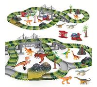 Giocattoli per bambini, Gara di auto da corsa nel mondo dei dinosauri, Set di binari flessibili con dinosauri, 1 auto da corsa a tema dinosauro e 6 giocattoli di dinosauri per bambini di età 3+ anni, 