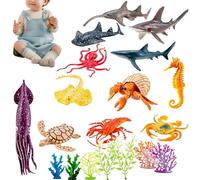 Giocattoli per creature marine, figure interattive ed elementi decorativi, 21 pezzi di animali dell'oceano, per piscina, spiaggia, acquario, scrivania, comodino, bambini e