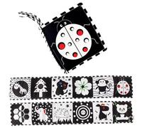 Giocattoli per il tempo a pancia in giù libro per neonati in bianco e nero con simpatici motivi 0-6 mesi 6-12 mesi morbidi giocattoli per il tempo a pancia giù con 4 corde lavabili resistenti al co