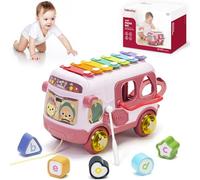 Giocattoli per Ragazze di 1 Anno, Giocattolo per Bambini di 12 18 Mesi Bus sensoriale Musicale con xilofono, Giocattolo educativo precoce, Regali per Bambino 12 Mesi+ Rosa