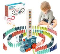 Giocattoli per Treno Domino per Bambini, 100 Pezzi di Domino Automatico che posa il Treno Elettrico con Suono, Gioco di Impilamento dei Blocchi, Giocattoli per Bambino e Bambina di 3+ Anni (Ciano)