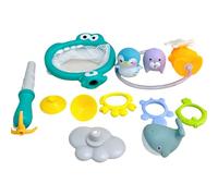 Giocattoli per vasca da bagno, giocattoli per l'ora del bagno con fori di drenaggio, set da bagno portatile multifunzionale con rete da pesca, ventose e modulare per compleanno o festa dei bambini