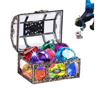 Giocattoli Piscina Gemme Immersione, 16PCS Grandi Diamanti Colorati con Forziere del Tesoro, Divertenti Forzieri Tesoro Pietre Preziose Sottomarine, Giocattoli Piscina Pietre Preziose Sottomarine