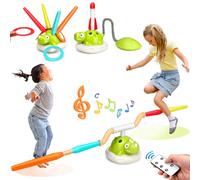Giocattolo 3 in 1 per bambini, gioco di lancio ad anelli/saltatore a corda per bambini/razzi in schiuma, giocattolo sportivo e all'aperto con musica, 4 velocità, giocattolo da giardino per 3 4 5 6 7 8