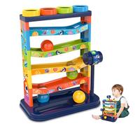 Giocattolo a caduta di palline, torre a caduta di palline 5 livelli con rampe rotanti, martello e 4, giocattolo educativo in plastica ABS per neonati e bambini di 3 anni.