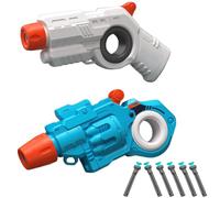 Giocattolo a doppia pistola + 6 soft bullet gun toy, molteplici possibilità di gioco con rotella a punta delle dita, compatto e leggero, antistress, da collezionare/regalare (blu + bianco)