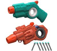 Giocattolo a doppia pistola + 6 Soft Bullet Gun Toy,molteplici possibilità di gioco con rotella a punta delle dita, compatto e leggero, antistress, da collezionare/regalare (arancione + verde)