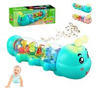 Giocattolo a Forma Di Bruco Luminoso E Strisciante, Ideale per Il Gioco a Pancia in Giù, Con Luci E Musica, Giocattolo Interattivo Forma Di Animale Muove, Giocattolo Spinta Traino Luminoso(Blue)