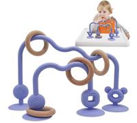 Giocattolo a Ventosa per Bambini, in Silicone, con Ventosa con Anello in Legno, Giocattolo per Bambini a Partire dai 3 Mesi in su, Senza BPA, Giocattolo per Mordere Bambini (Viola)