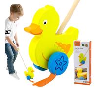 Giocattolo Anatra Spingi e Cammina in Legno Gioco per Bambini con Bastone Viga