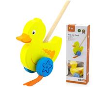 Giocattolo Anatra Spingi e Cammina in Legno Gioco per Bambini con Bastone Viga