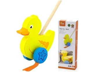 Giocattolo Anatra Spingi e Cammina in Legno Gioco per Bambini con Bastone Viga