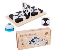 Giocattolo Con Impilabili - Puzzle Geometrico Educativo Da 32 Pezzi | Materiale In Legno Naturale Ecologico | Questo Rompicapo Sensoriale Prescolare Include 40 Carte E Una Campana Per