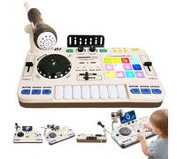 Giocattolo controller mixer DJ for bambini con microfono, BT 5.0, effetti sonori, luce, batteria, tastiera musicale interattiva for bambini, set musicale educativo(White)
