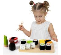Giocattolo creativo per sushi - Set da cucina finto in scatola di legno, con bacchette Tubo per salsa Rotoli bianchi neri, Gioco fantasioso | per l'aula prescolare, la sala giochi, il